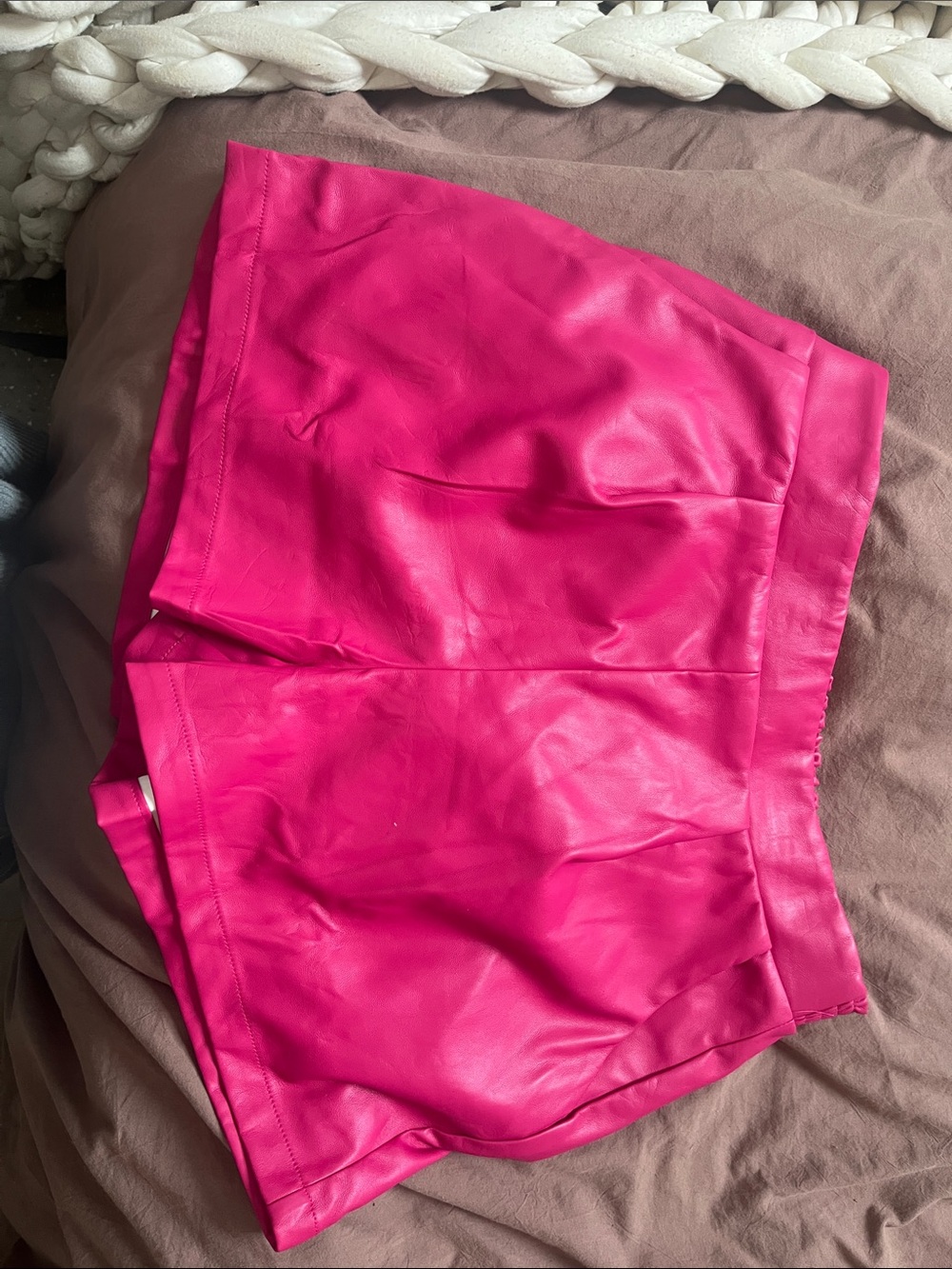 Women’s Bright Pink Faux Leather Bermuda Shorts
